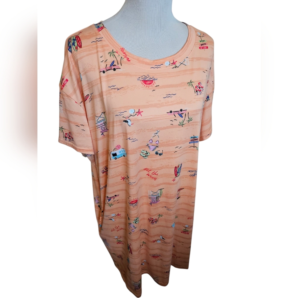 Joy Spun Beach Themed  Graphic T-Shirt Dress Size 3X
